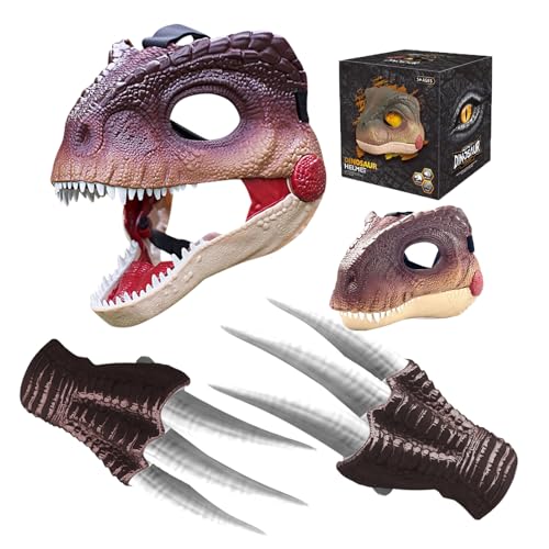 Lergas Dino Maske mit Beweglichem Kiefer und Sound, Halloween Dinosaurier Maske mit 2 Krallen, Halloween Dino Maske Einstellbare Größe, Dinosaurier Maske für Halloween Party, Cosplay Requisiten (B) von Lergas