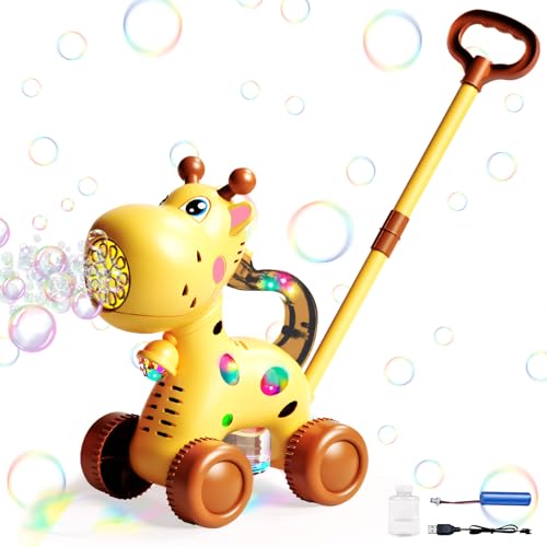 Seifenblasenmaschine, Seifenblasenpistole Giraffe mit Seifenblasenflüssigkeit, Seifenblasenmaschine Kinder Handschub mit LED Licht, Seifenblasen Maschine ab 1 Jahr für Indoor Outdoor Aktivitäten von Lergas