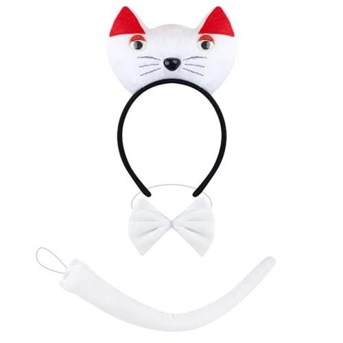 Lerpwige 1/3/4 Katzen Kostüme Cosplay Katzen Ohren Stirnband Bowtie Tail Tutus Rock Set Halloween Animal Fancy Costum Accessoires Kits von Lerpwige