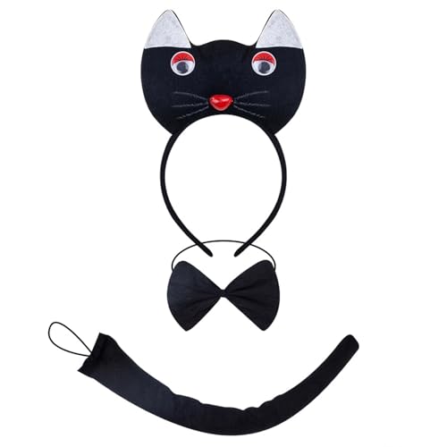 Lerpwige 1/3/4 Katzen Kostüme Cosplay Katzen Ohren Stirnband Bowtie Tail Tutus Rock Set Halloween Animal Fancy Costum Accessoires Kits von Lerpwige