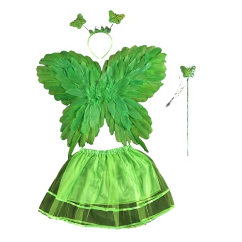 Lerpwige 4-teiliges Feenkostüm Set Mädchen Flügelkleid Stirnband Kindergeburtstag Halloween Weihnachten Alter 3–6 Jahren von Lerpwige