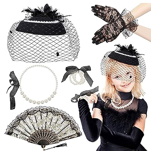 Lerpwige 5 Stücke Stirnband Kurze Spitze Perlenkette Hochzeit Kostüm Halloween Fascinators Hüte Frauen Mädchen von Lerpwige