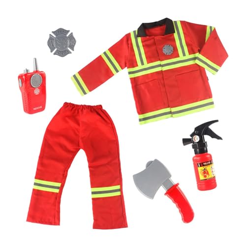 Lerpwige 6-teiliges Kostüm Kostüm Halloween Rotes Feuerwehrmann Kostüm Werkzeug Set von Lerpwige