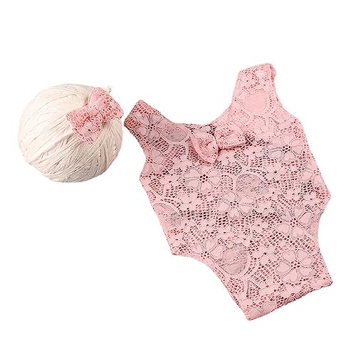 Lerpwige Baby Kleidung Prinzessin Spitze Overall Bowknot Stirnband Ärmellose Strampler Neugeborene Dusche Party Dekore Posieren Requisiten von Lerpwige