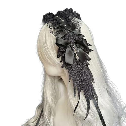 Lerpwige Cooles Punk, Anime-Schleife, Kopfband, Engelsflügel, Spitze, Haarschmuck für Halloween, Party, Cosplay, Kostüm, Haarschmuck für Frauen, Motto-Party-Zubehör Lerpwige Cooles Punk, Anime-Schleife, Kopfband, Engelsflügel, Spitze, Haarschmuck für Halloween, Party, Cosplay, Kostüm, Haarschmuck für Frauen, Motto-Party-Zubehör von Lerpwige