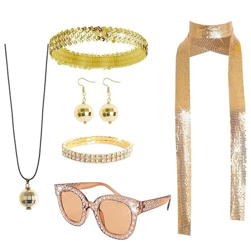 Lerpwige Discos-Kostüm-Outfits, 1960er-, 1970er-, 80er-Jahre, Diskothekenzubehör, Stirnband, Ohrringe, Armbänder, Sonnenbrillen für Halloween, Party, Rockstars, coole Outfits Lerpwige Discos-Kostüm-Outfits, 1960er-, 1970er-, 80er-Jahre, Diskothekenzubehör, Stirnband, Ohrringe, Armbänder, Sonnenbrillen für Halloween, Party, Rockstars, coole Outfits von Lerpwige