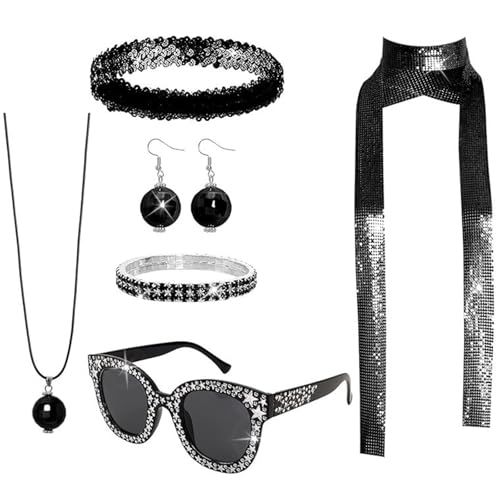 Lerpwige Discos-Kostüm-Outfits, 1960er-, 1970er-, 80er-Jahre, Diskothekenzubehör, Stirnband, Ohrringe, Armbänder, Sonnenbrillen für Halloween, Party, Rockstars, coole Outfits Lerpwige Discos-Kostüm-Outfits, 1960er-, 1970er-, 80er-Jahre, Diskothekenzubehör, Stirnband, Ohrringe, Armbänder, Sonnenbrillen für Halloween, Party, Rockstars, coole Outfits von Lerpwige