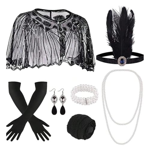 Lerpwige Flapper-Kostüm für Erwachsene, Damen, Teaparty-Party, Stirnband, Schal, Ohrringe, 1920er-Jahre, Vintage-Stil, Cosplay, Party, Kostümzubehör-Set von Lerpwige