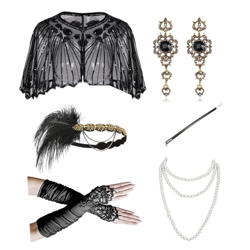 Lerpwige Flapper-Kostüm für Erwachsene, Damen, Teaparty-Party, Stirnband, Schal, Ohrringe, 1920er-Jahre, Vintage-Stil, Cosplay, Party, Kostümzubehör-Set von Lerpwige