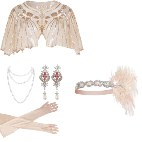 Lerpwige Flapper-Kostüm für Erwachsene, Damen, Teaparty-Party, Stirnband, Schal, Ohrringe, 1920er-Jahre, Vintage-Stil, Cosplay, Party, Kostümzubehör-Set von Lerpwige