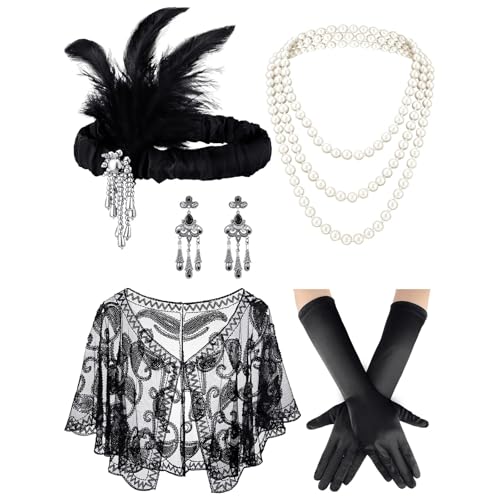 Lerpwige Flapper-Kostüm für Erwachsene, Damen, Teaparty-Party, Stirnband, Schal, Ohrringe, 1920er-Jahre, Vintage-Stil, Cosplay, Party, Kostümzubehör-Set von Lerpwige