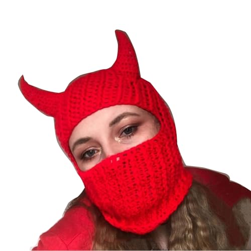 Lerpwige Handgewebter Für Teenager Strickpullover Mütze Cosplay Kostüm Hornhut Outdoor Aktivität Wanderkappe von Lerpwige