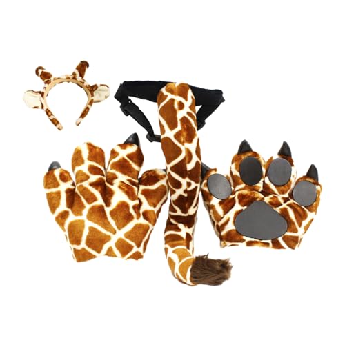 Lerpwige Kostüm Set Panda Giraffe Ohren Stirnband Schwanz Pfote Kind Erwachsene Halloween Kostüm Cosplay Party von Lerpwige