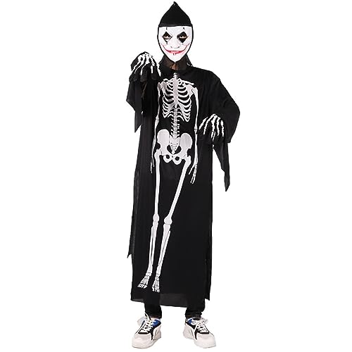 Lerpwige Teen Role Play Jumpsuit Fancy Dress Up Bone Jumpsuit Erwachsene Halloween Party Cosplay Body Skelett Kostüm von Lerpwige