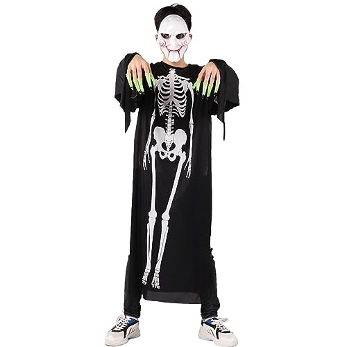 Lerpwige Teen Role Play Jumpsuit Fancy Dress Up Bone Jumpsuit Erwachsene Halloween Party Cosplay Body Skelett Kostüm von Lerpwige