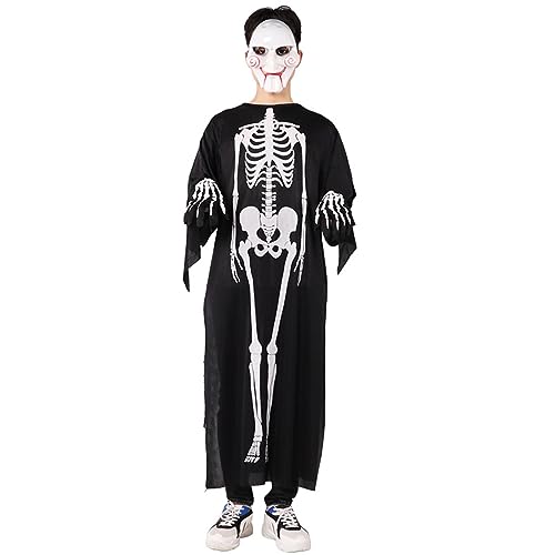 Lerpwige Teen Role Play Jumpsuit Fancy Dress Up Bone Jumpsuit Erwachsene Halloween Party Cosplay Body Skelett Kostüm von Lerpwige