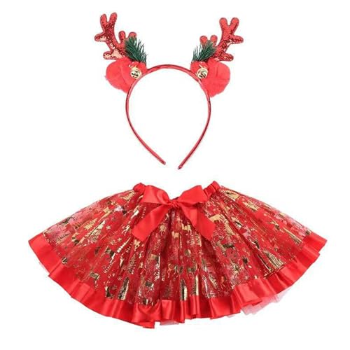 Lerpwige Weihnachten Rentier Stirnband Mit Tutus Rock Set Weihnachten Kostüm Zubehör Für Weihnachten Urlaub Party Cosplay Requisiten von Lerpwige