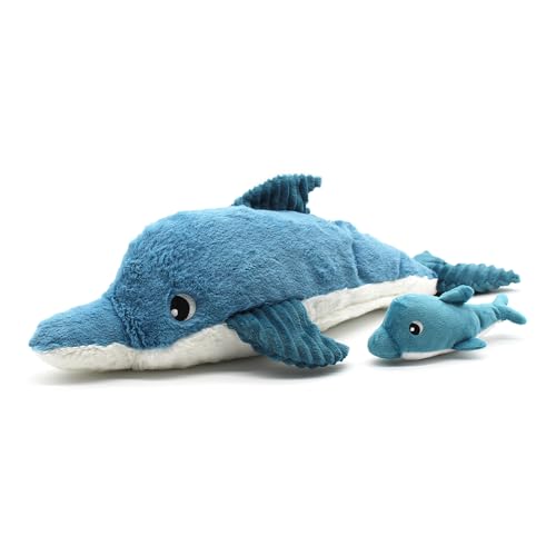 Les Déglingos - PTITPOTOS – Tofou der Delfin Mama Baby – Plüschtier sehr weich Geburt – Blau – 54 cm von LES DÉGLINGOS