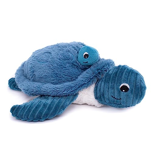 Les Déglingos PTIPOTOS by Savenou Schildkröte, Mama/Baby, blau, Plüsch, sehr weich, Geschenkidee zur Geburt, 29 cm von Les Déglingos