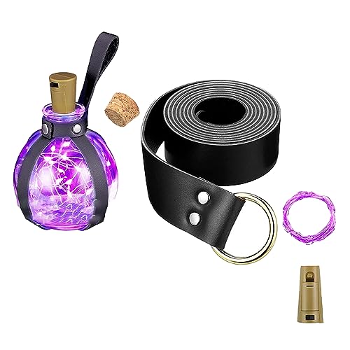 Halloween Nekromanten Anzug, Mittelalter Gürtel mit 250ml Zaubertrank Fläschchen Kugelförmige Klarglasflasche Halloween Nekromanten Anzug Gürtelschlaufe, für Cosplay Zauberer Hexe Kostüm Zubehör (01) von Les-Theresa