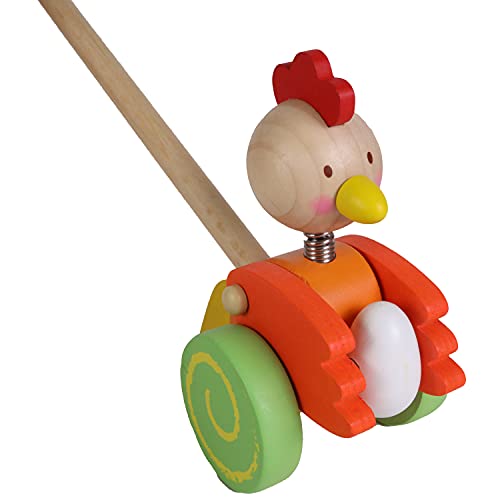 Les Zamibois 030128 PLANÈTE BOIS-Hühnerroller-FSC-030128-1 Stück-Mehrfarbig-Holz-Kinderspielzeug-Ostern-55 cm x 14 cm-Ab 18 Monaten, Holz von Les Zamibois