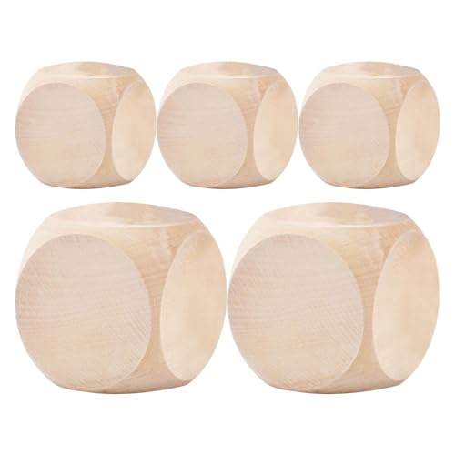 Blanko WüRfel, 5 Stücke Holzwürfel Würfel, Holz mit einfachen Würfeln Würfelwürfel, Würfel Spielwürfel Blankowürfel, Holzwürfel Natur für Kunst & Handwerk Brettspiele 60mm von Lesunbak