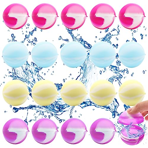 Lets Joy 20PCS Wiederverwendbare Wasserballons, Silikon Wasserbälle, Silikon Wasserballons Wasserspielzeug, Schnellfüller Wasserbomben Set, Pool-Spielzeug, Poolpartys, Kinder Sommer Draussen von Lets Joy