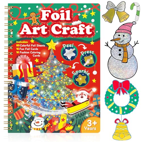 Lets Joy DIY Bastelset Folienspaß Aufkleber, Weihnachten Kunst Bastelaktivität Folienspaß, Glitzerpapier Basteln Kinder Set, Folienspaß Bastelset, DIY Kunstmalerei Weihnachten Kreative Geschenke von Lets Joy