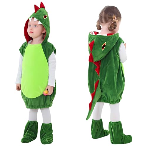 Lets Joy Dinosaurier Jumpsuit Kostüm, Dino Kostüm Kinder, Dinosaurier Drachen Kostüm mit Kapuze, Kinder Dinosaurier Kostüm, Drachen Kostüm mit Überschuhen, Kinder Jungen Mädchen von Lets Joy