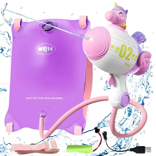 Lets Joy Elektrische Wasserpistole für Kinder, Einhorn Wasserspritzpistole Elektrisch mit 1200cc Rucksack, Wasserpistole Große Kapazität, Verstellbaren Rucksack, Geschenk für Sommer Pool Party von Lets Joy