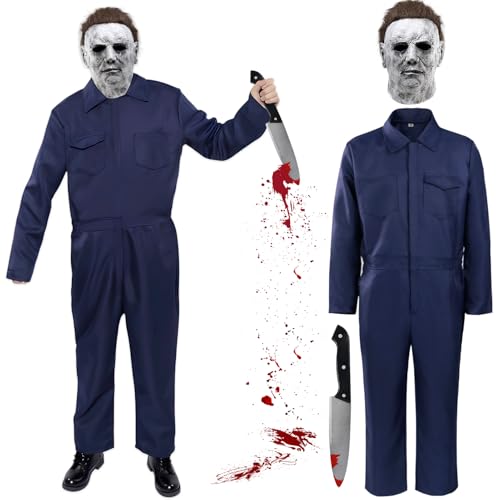 Lets Joy Halloween Horror Costüm, Halloween Killer Overall, Halloween Kostüm für Erwachsene, Halloween Killer Arbeitsoverall mit Halloween Gruselmaske, Halloween Cosplay Kostümpartys Accessoire von Lets Joy