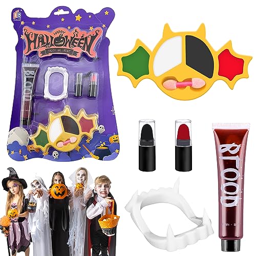 Lets Joy Halloween Kinderschminke Set, Halloween Schminke Make Up Set, Kunstblut Halloween, Vampirzähne, Halloween Kinder Schminkset, Waschbar Kinder Make Up Set, Face Paint Halloween Karneval von Lets Joy