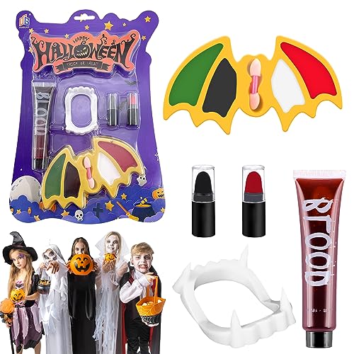 Lets Joy Halloween Kinderschminke Set, Halloween Schminke Make Up Set, Kunstblut Halloween, Vampirzähne, Halloween Kinder Schminkset, Waschbar Kinder Make Up Set, Face Paint Halloween Karneval von Lets Joy