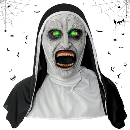 Lets Joy Halloween Nonnen Maske, Gruselige Halloween Masken, Halloween Horror Maske, Nonne Horror Maske mit Kopftuch, Halloween Party Gruselmaske Nonne Cosplay Kostüm Karneval von Lets Joy