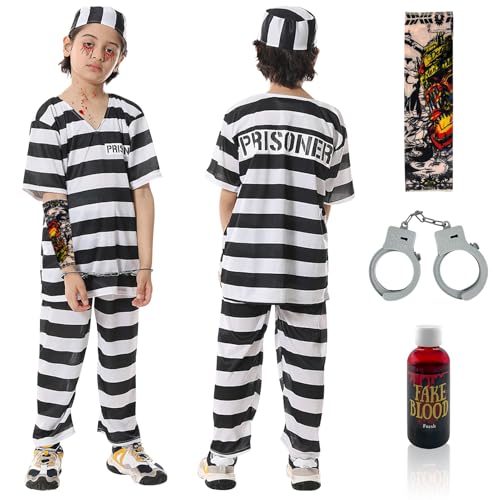 Lets Joy Halloween Zombiekostüm Sträfling, Halloween Zombiekostüm Kostüme für Kinder, Gefängnis Kostüm Kinder, Häftling Kostüm Kinder, Horror Halloween Karneval Cosplay Kinder Kostüm von Lets Joy