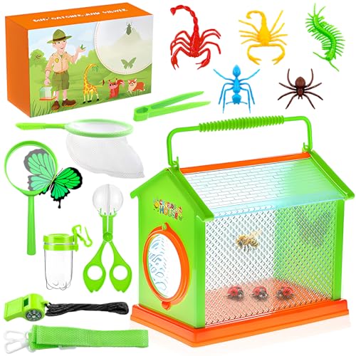 Lets Joy Insekten Forscherset Kinder, 15-Teiliges Insektenboxen, Forscherset für Kinder, Lnsektenkäfig Adventure Kit, Draussen Forscherset Kinder, Insekten Beobachtungsbox Naturerkundung Entdecken von Lets Joy