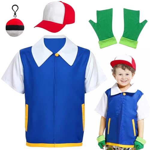 Lets Joy Kostüme für Kinder, 4 Stück Karneval Kostüm Zubehör, MottoParty Cosplay Kostüm Outfits,Mütze+Handschuhe+Oberteil+Anhänger, Junge Madchen Festival Karneval Party Zubehör (Größe-120) von Lets Joy