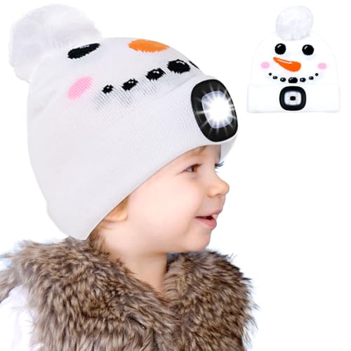 Lets Joy Mütze mit LED Licht Kinder, Weihnachten Mütze mit LED, Wintermütze Kinder, USB Wiederaufladbare Niedlich Winterwarm Strickmütze, Pinguin Schneemann Hirsche Wintermütze Geschenk von Lets Joy