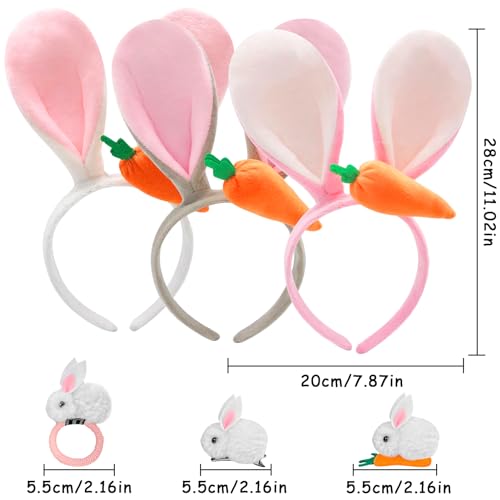 Lets Joy Ostern Hasenohren Haarreifen, 3 Stück Ostern Hasenohren für Kinder Erwachsene, Hasenohren Haarreif Kinder Erwachsene mit 3 Hasen Haarspangen Haargummis, Ostern Karneval Zubehör von Lets Joy