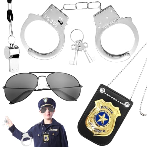 Lets Joy Polizei Zubehör Set, Polizei Pretend Spielen Spielzeug Set, Polizei Ausrüstung, Polizei Zubehör für Kinder, Metall Spielzeug mit Schlüssel, Abzeichen, Polizei Brille, Karneval Party von Lets Joy