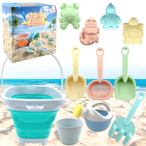 Lets Joy Strand Sandspielzeug Set, 11 Stück Sandspielzeug Set für Kinder, Sandmodell Strandspielzeug, Sandkasten Spielzeug, Sandspielzeug Strand mit Faltbarer Eimer, Geschenke für Kinder Outdoor von Lets Joy