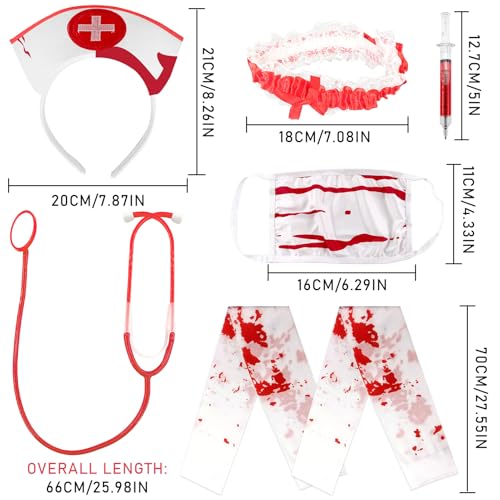 Lets Joy Halloween Kostüm Damen, Zombie Krankenschwester Kostüm Damen, Kostüm Zombie Krankenschwester, Krankenschwester Zombie Set, Kniestrümpfe Haarreif Tattoo Halloween Karneval Fasching Zubehör von Lets Joy