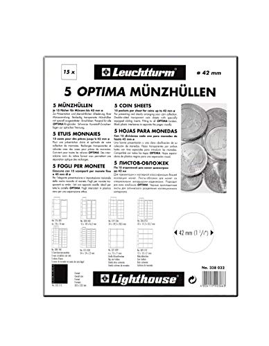 Leuchtturm 319236 Münzhüllen Optima 34, 24 glasklare Fächer für Münzen bis 34 mm Durchmesser - 5er Pack von Leuchtturm