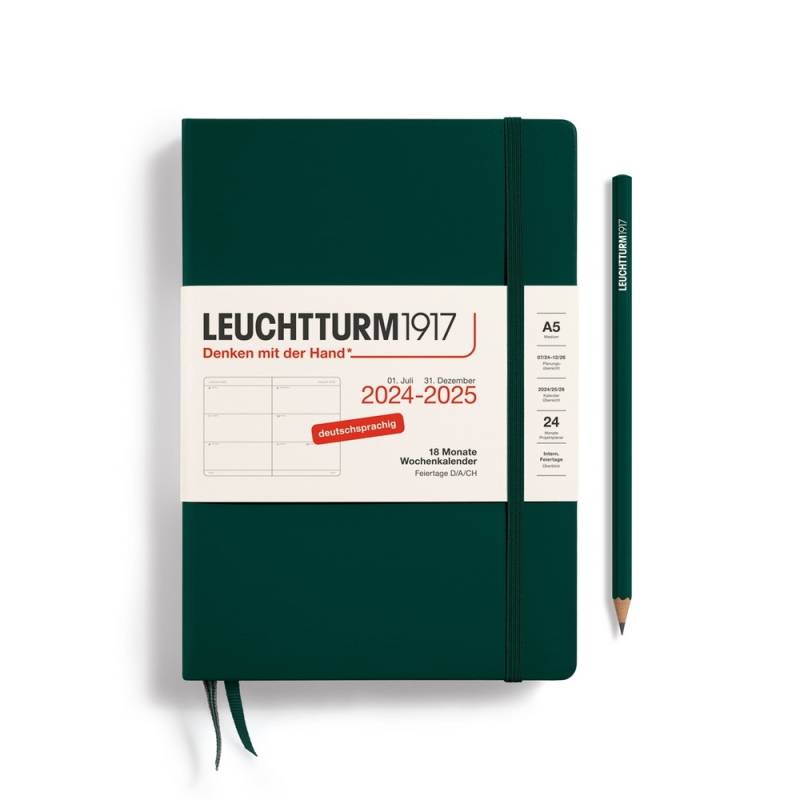 Leuchtturm1917 18 Monatskalender 1 Woche auf 2 Seiten 2025 Medium A5 Hardcover Forest Green von Leuchtturm1917