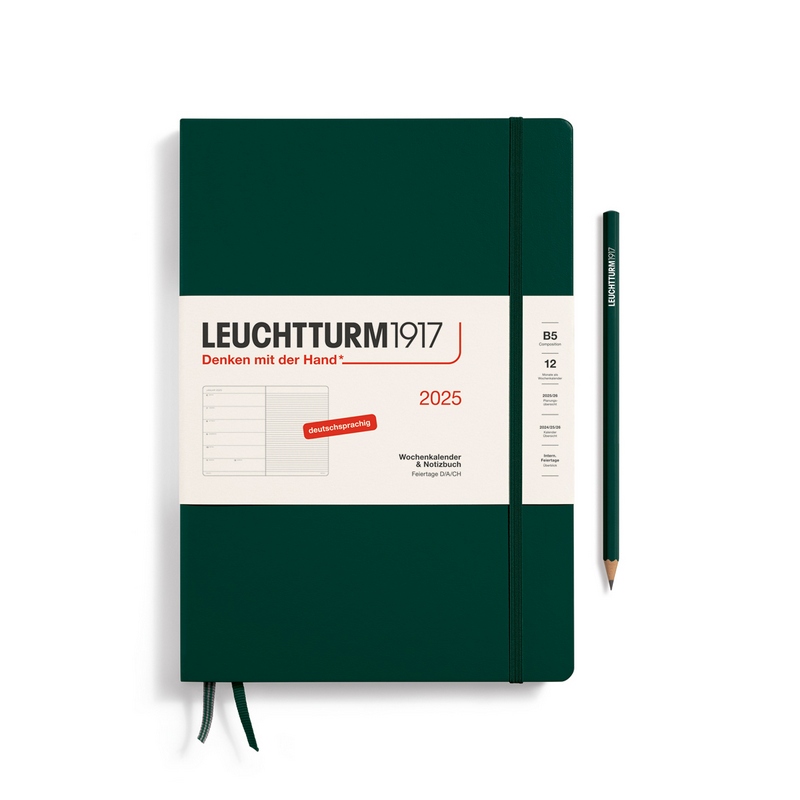 Leuchtturm1917 Kalender & Notizbuch 1 Woche auf 1 Seite 2025 Composition B5 Hardcover Forest Green, liniert von Leuchtturm1917