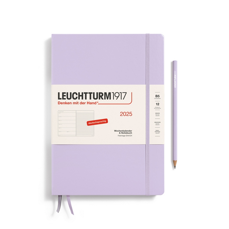 Leuchtturm1917 Kalender & Notizbuch 1 Woche auf 1 Seite 2025 Composition B5 Hardcover Lilac, liniert von Leuchtturm1917