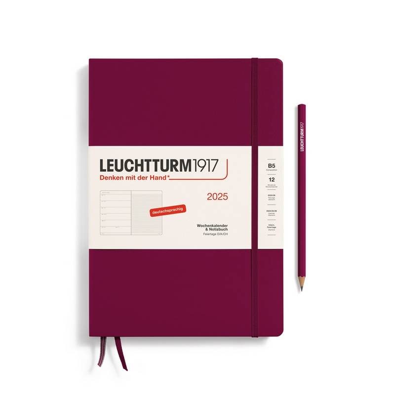 Leuchtturm1917 Kalender & Notizbuch 1 Woche auf 1 Seite 2025 Composition B5 Hardcover Port Red, liniert von Leuchtturm1917