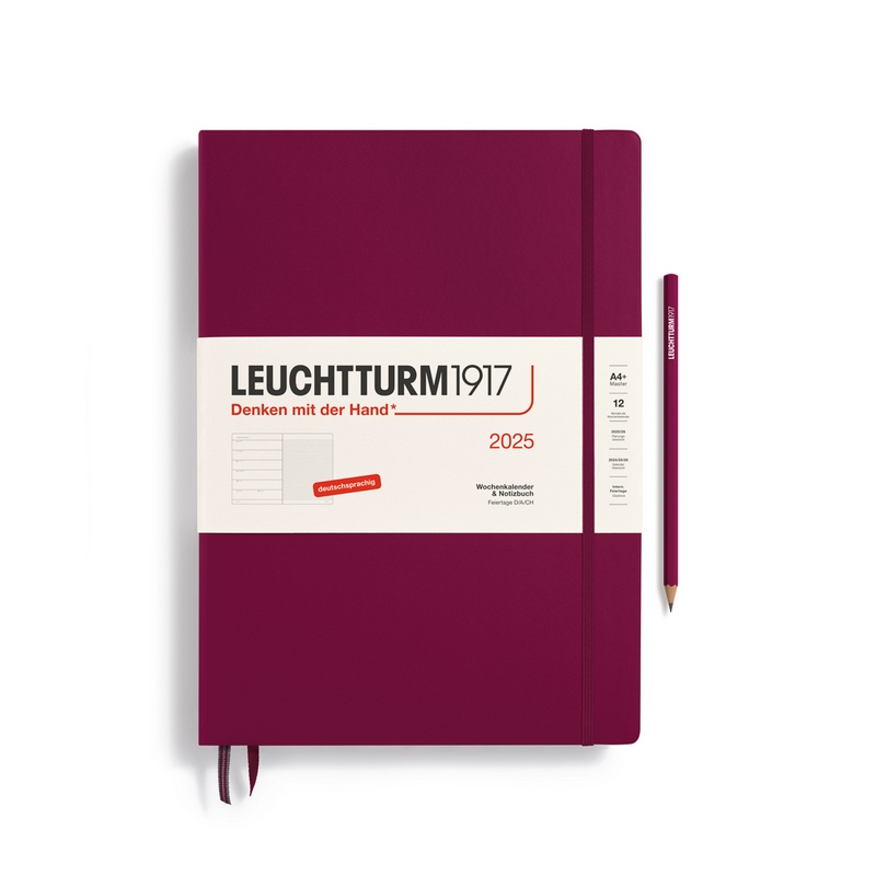 Leuchtturm1917 Kalender & Notizbuch 1 Woche auf 1 Seite 2025 Master A4+ Hardcover Port Red, liniert von Leuchtturm1917