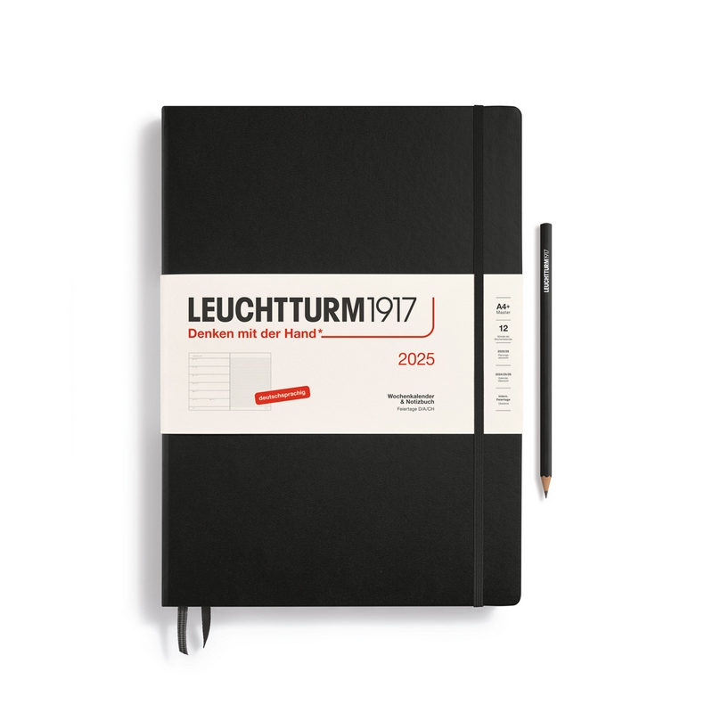 Leuchtturm1917 Kalender & Notizbuch 1 Woche auf 1 Seite 2025 Master A4+ Hardcover Schwarz, liniert von Leuchtturm1917