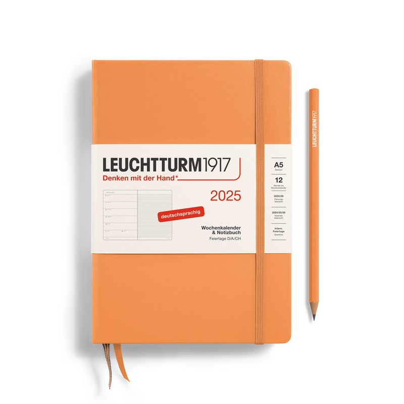 Leuchtturm1917 Kalender & Notizbuch 1 Woche auf 1 Seite 2025 Medium A5 Hardcover Apricot, liniert von Leuchtturm1917